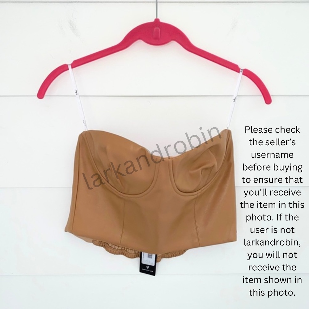NEW Lulus Date Night Pick Vegan Leather Bustier Strapless Crop Top Tan Medium - Picture 8 of 12